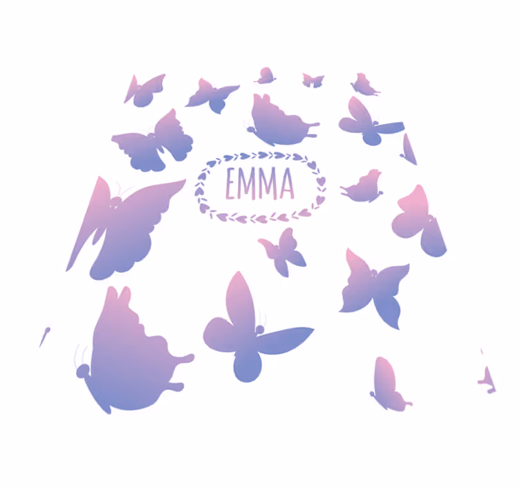 Tapis vinyle violet papillons bleus et violets avec nom - TenStickers