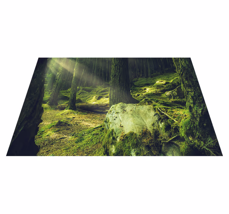 Tapis vinyle vert "nature" rochers avec mousse forêt - TenStickers
