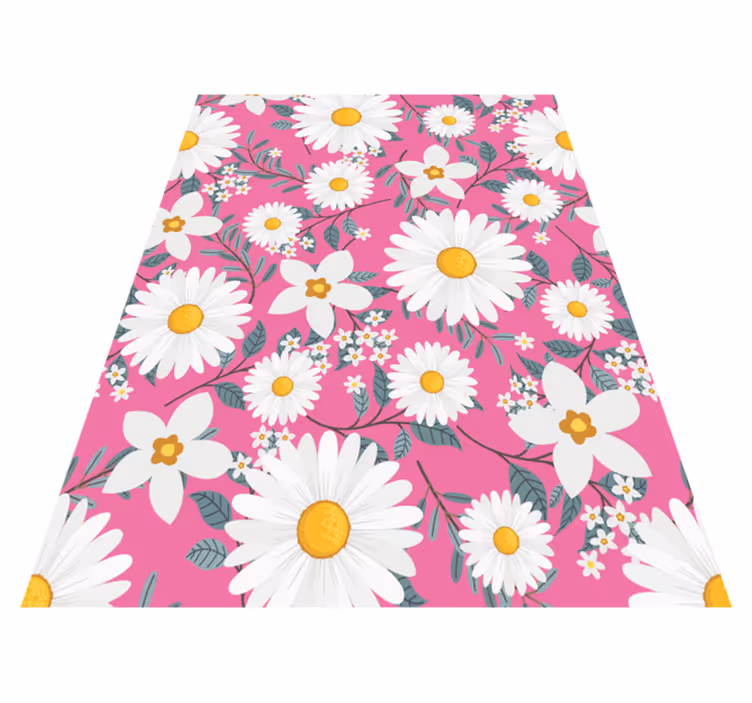 Tapis vinyle rose fleurs de marguerite fond rose - TenStickers