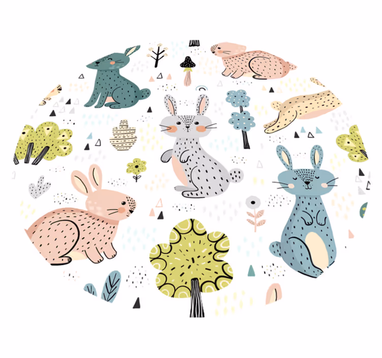 Tapis vinyle bébé illustration de lapin circulaire - TenStickers