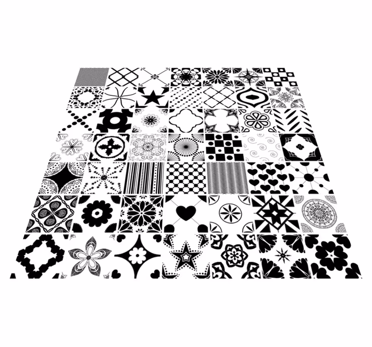 Tapis vinyle carreaux de ciment motif géométrique noir blanc - TenStickers