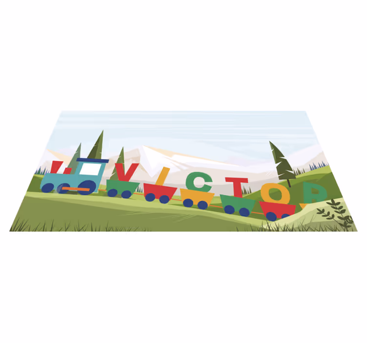 Tapis vinyle bébé thème de train alphabet personnalisable - TenStickers