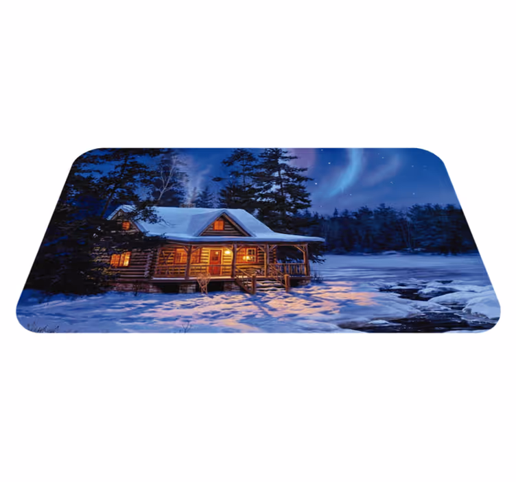 Tapis vinyle noël scène de cabane d'hiver - TenStickers