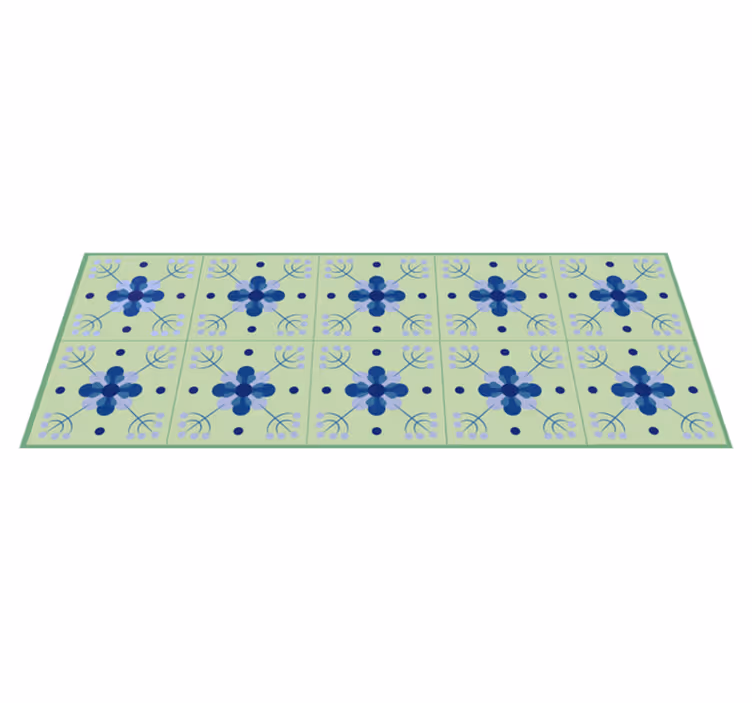 Tapis vinyle carreaux cuisine bleu clair  vert - TenStickers