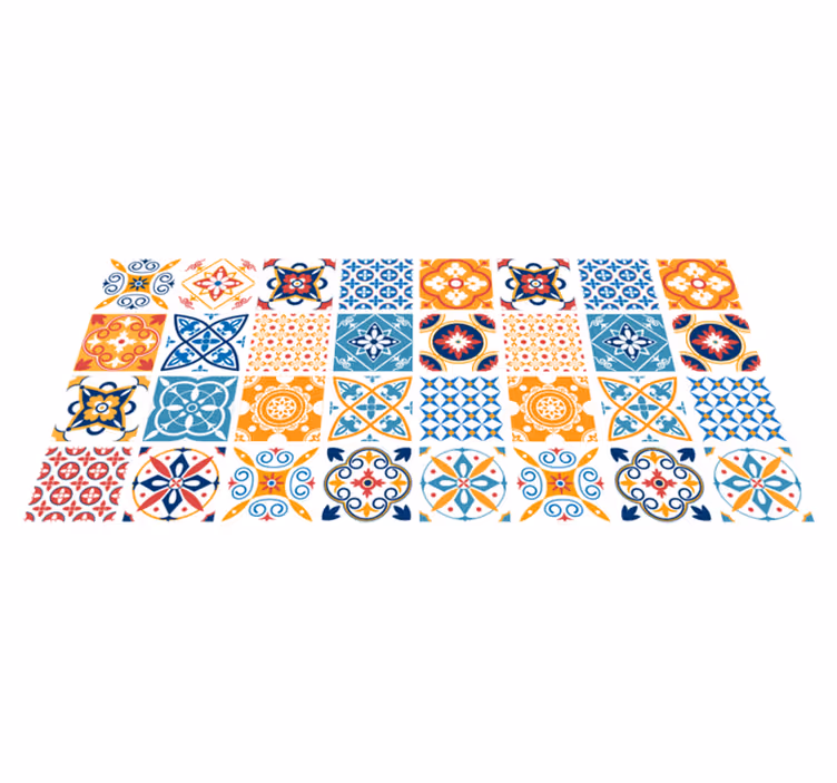 Tapis vinyle cuisine carreaux motifs peints à la main - TenStickers
