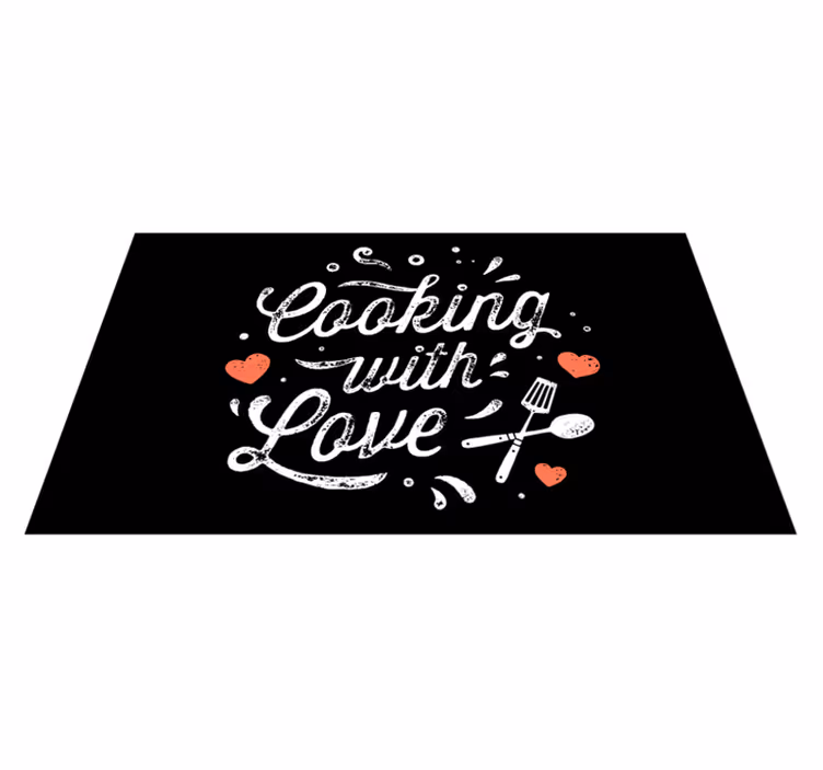 Tapis vinyle citation histoire d'amour en cuisine - TenStickers