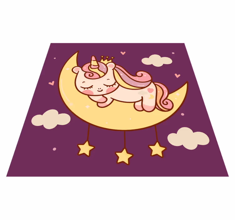 Tapis vinyle animal Licorne mignonne dormant sur une lune - TenStickers