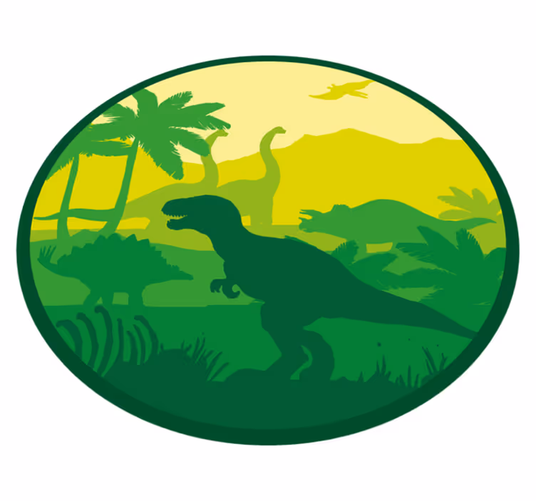 tapis vinyle rond Silhouette de dinosaures sur beau paysage - TenStickers