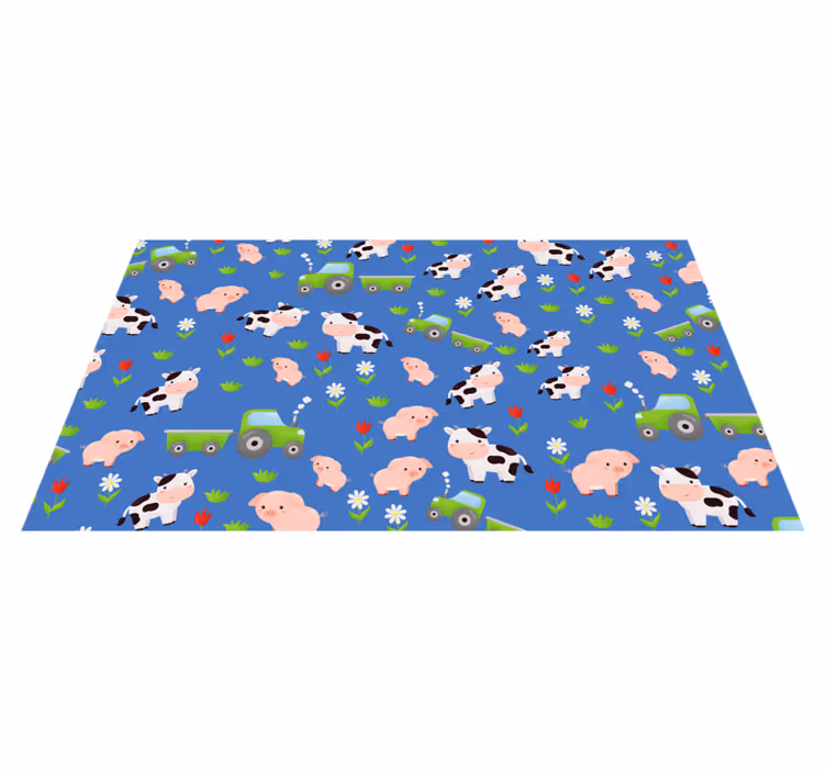 Tapis vinyle animal Modèle vache et cochon de tracteur - TenStickers