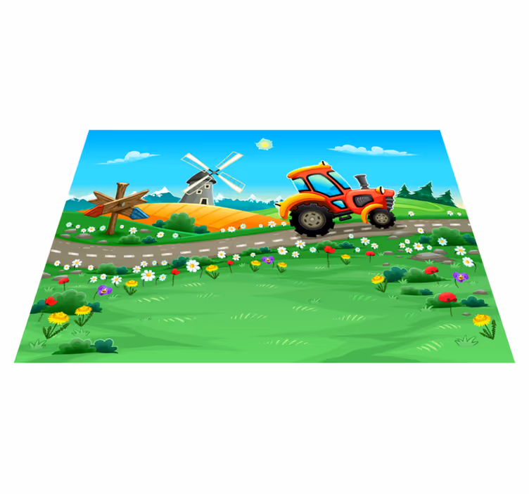Tapis vinyle pour enfants scène ludique du tracteur - TenStickers