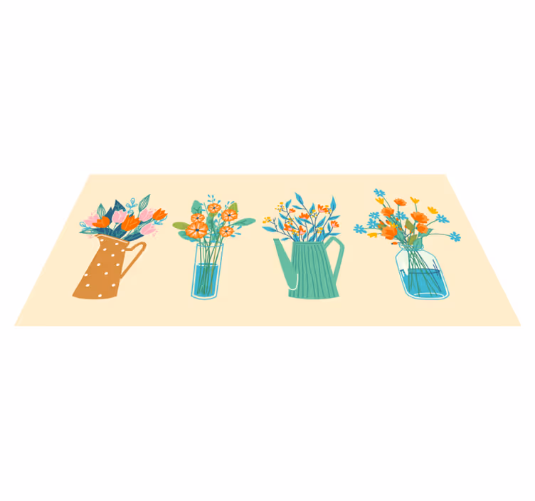 tapis vinyle salon Bouquet de dessin animé de pivoine - TenStickers
