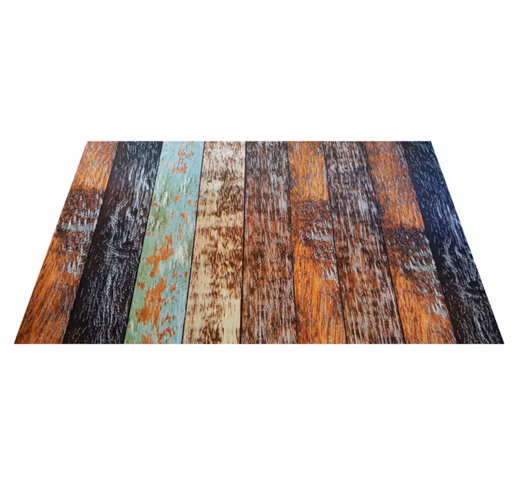 Tapis vinyle salle de bain planches colorées et usées - TenStickers