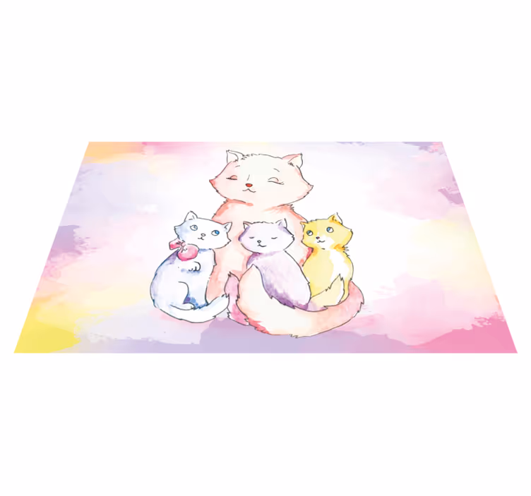 Tapis vinyle bébé famille de chats mignons - TenStickers