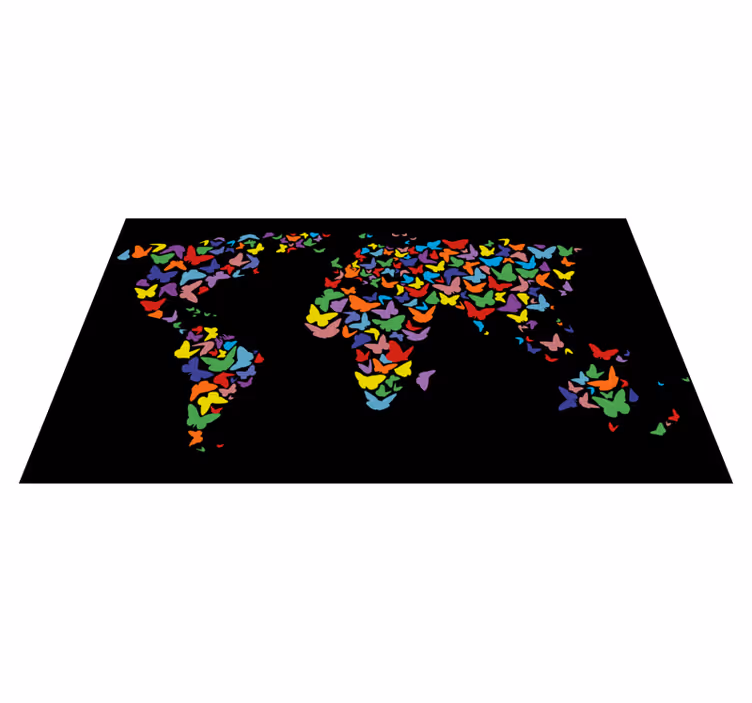 Tapis vinyle carte du monde Papillons néon carte du monde - TenStickers