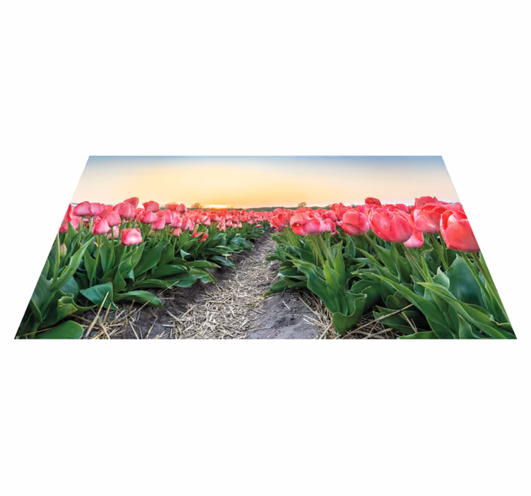 Tapis vinyle plantes perspective du champ de tulipes - TenStickers