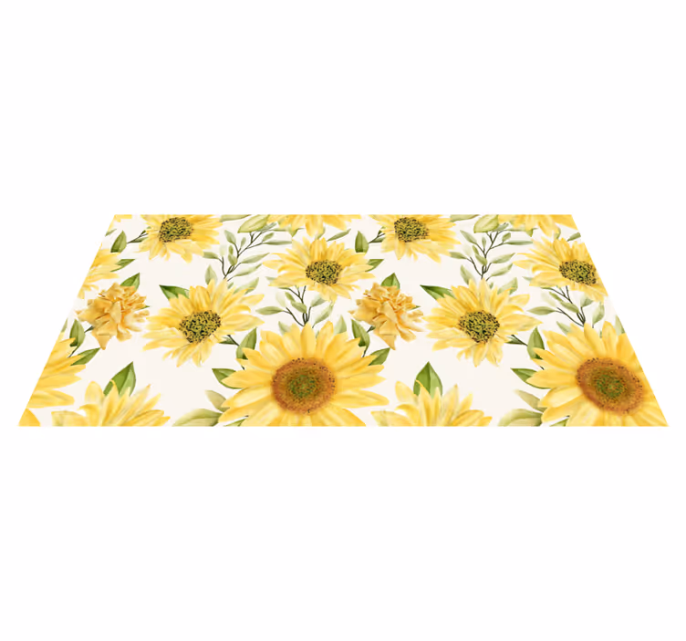 tapis vinyle salon Tournesol fond blanc - TenStickers