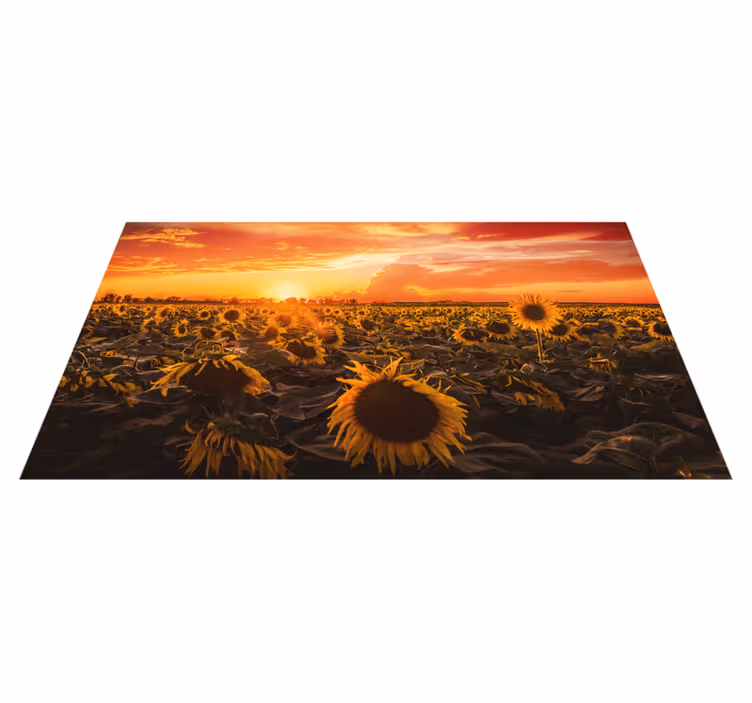 Tapis vinyle plantes scène de coucher de soleil tournesols - TenStickers