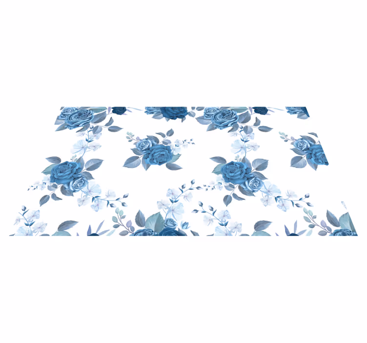 Tapis vinyle couloir vinylee de fleurs délicates bleues - TenStickers