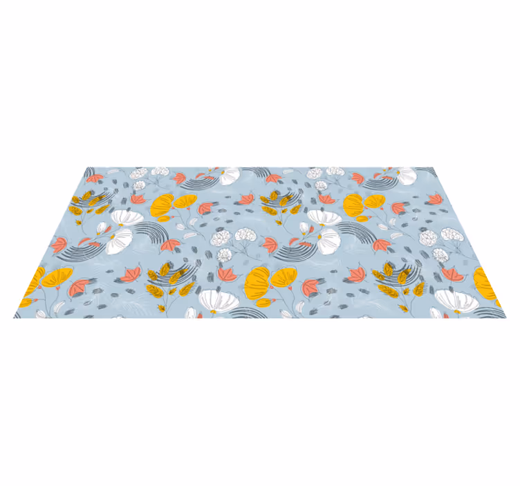 Tapis vinyle plantes motif bleu fleuri - TenStickers