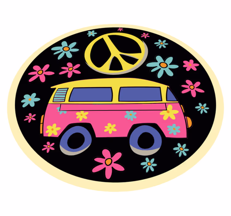 Tapis vinyle retro Minibus avec signe de paix - TenStickers