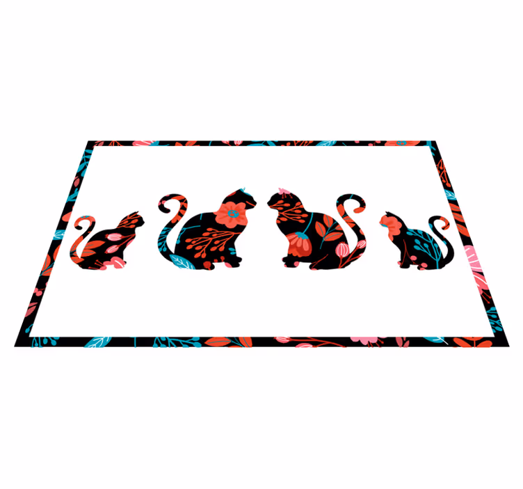 tapis vinyle rectangulaire Chats avec des fleurs sur le dos - TenStickers