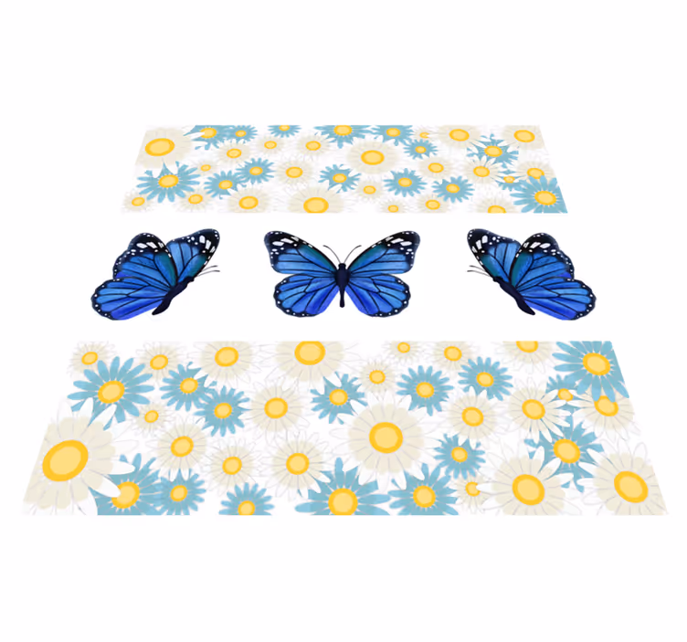 Tapis vinyle plantes papillons bleus - TenStickers