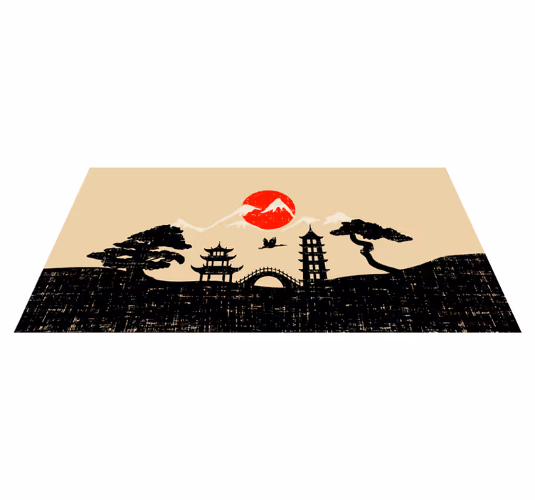 Tapis vinyle moderne Silhouette de jardin japonais - TenStickers