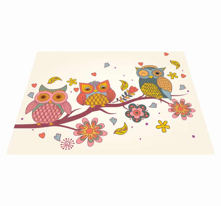 Tapis vinyle animal charmant trio de hiboux - TenStickers