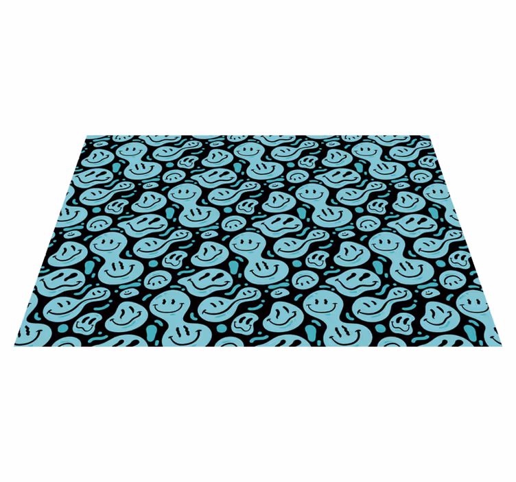 Tapis vinyle rond émoticônes de sourire déformé noir et bleu - TenStickers