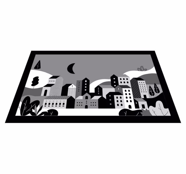 Tapis vinyle design moderne paysage urbain en noir et blanc - TenStickers