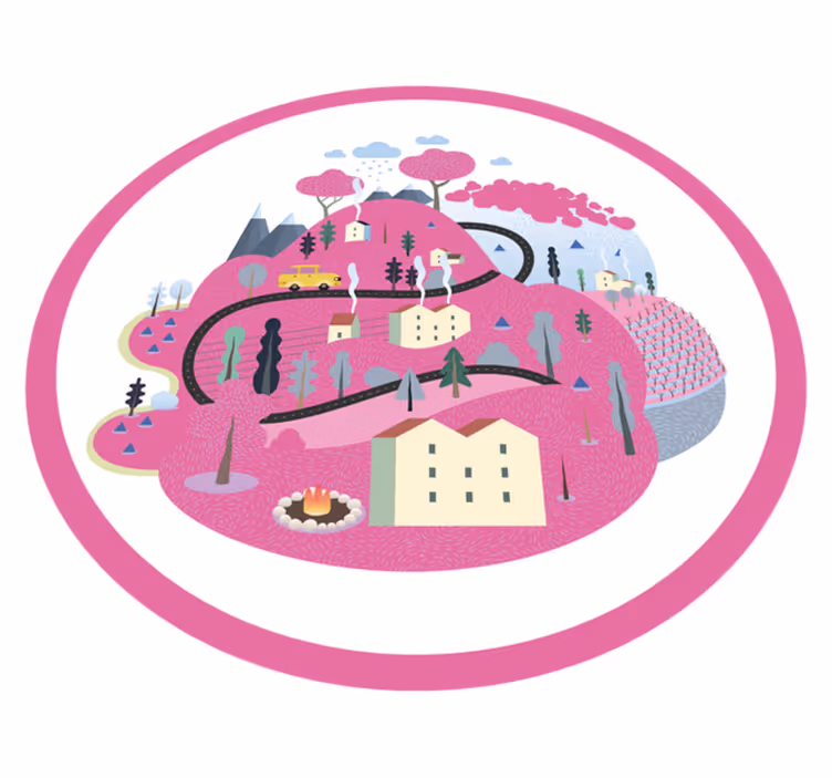 Tapis vinyle route scène de village colorée - TenStickers