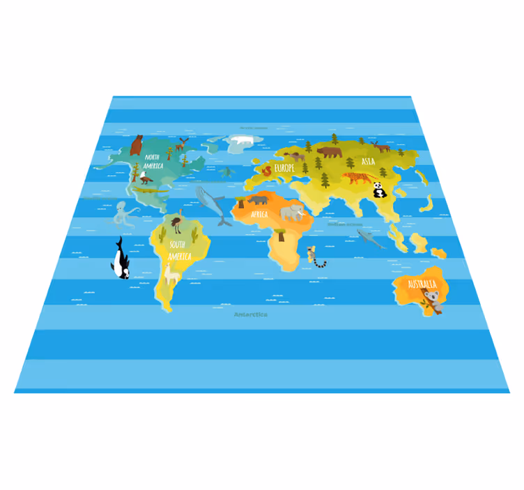 Tapis vinyle carte du monde rayée bleue - TenStickers