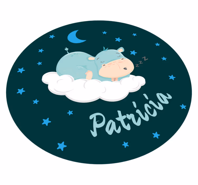 Tapis vinyle bébé hippopotame endormi avec nom - TenStickers