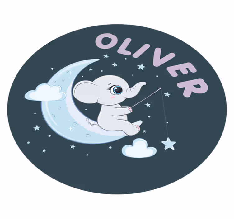 Tapis vinyle bébé éléphant sur la lune avec nom - TenStickers
