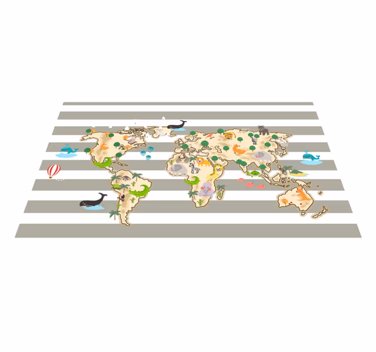 Tapis vinyle carte du monde illustration animale colorée - TenStickers