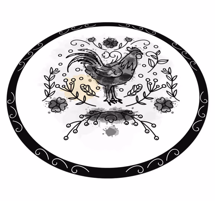 Tapis vinyle rond Coq noir et blanc - TenStickers