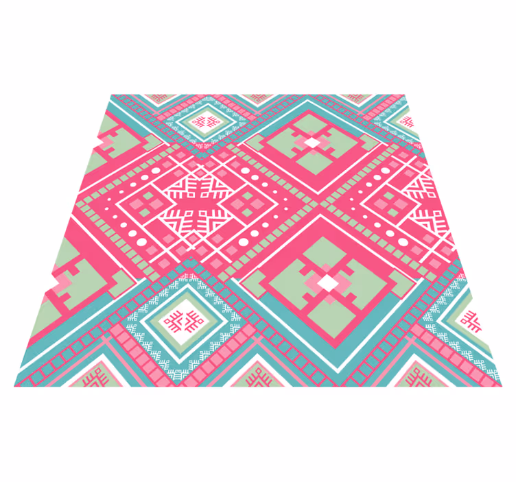 Tapis vinyle ethnique Dessin géométrique bleu et rose - TenStickers
