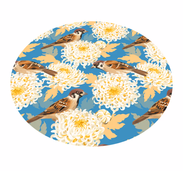 Tapis vinyle plantes motif floral moineau - TenStickers