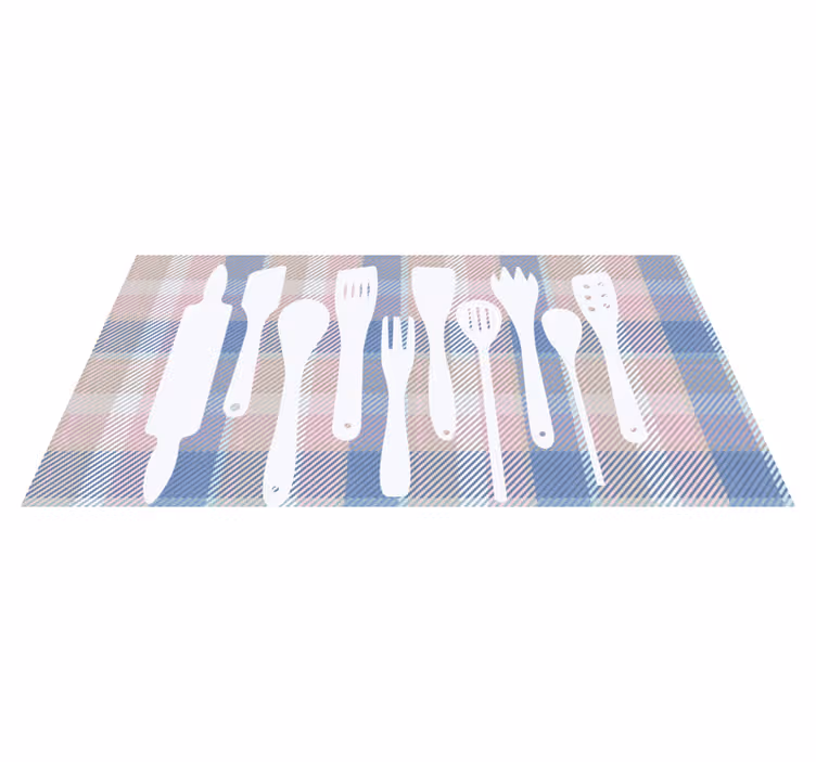 Tapis vinyle cuisine silhouettes d'ustensiles de cuisson - TenStickers