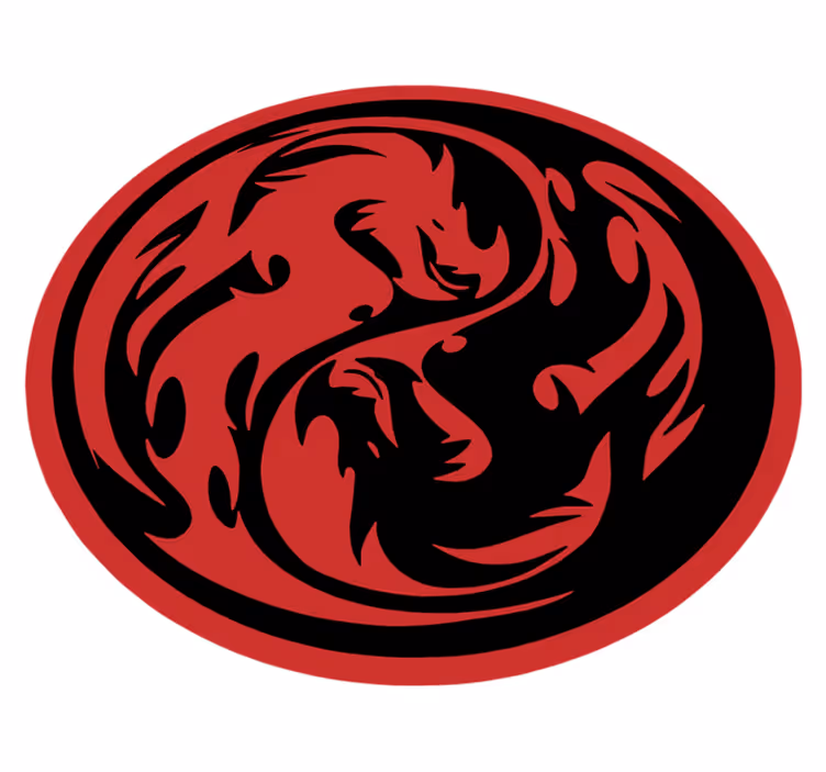 Tapis vinyle rond Dragon noir et rouge yin yang - TenStickers