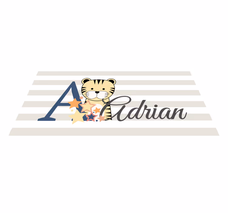 Tapis vinyle bébé tigre rayé avec prénom - TenStickers