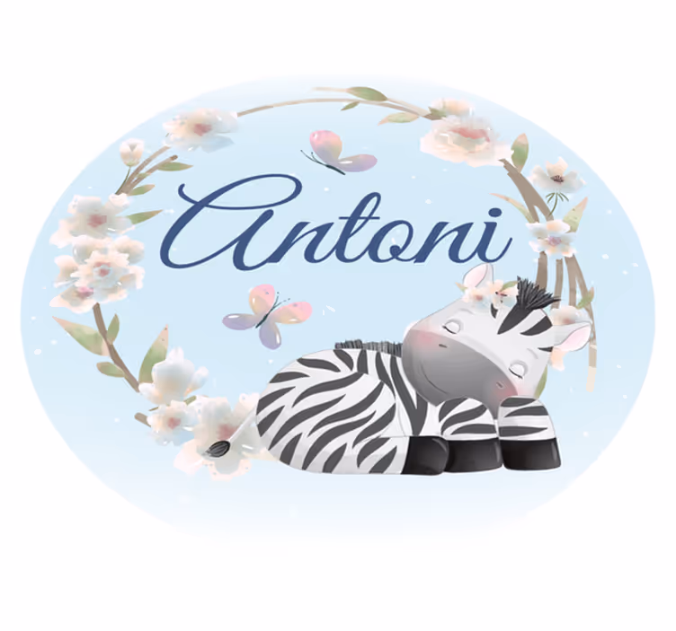 Tapis vinyle rond Animaux mignons zèbre avec nom - TenStickers