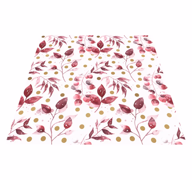 Tapis vinyle salon Feuilles bordeaux à pois dorés - TenStickers
