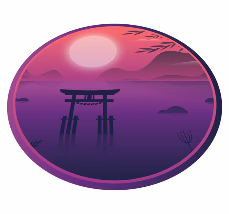 Tapis vinyle rond scène de coucher de soleil sereine - TenStickers