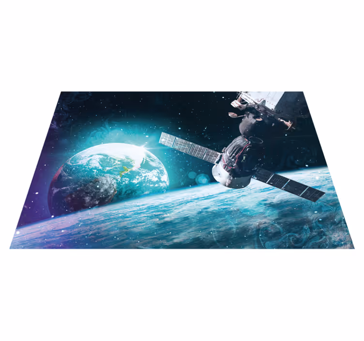 Tapis vinyle salon Station spatiale et planète terre - TenStickers