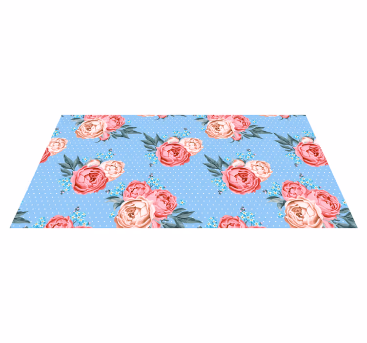 Tapis vinyle bleu motif à pois floraux - TenStickers