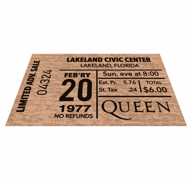 Tapis vinyle chambre Billet de concert "reine" - TenStickers