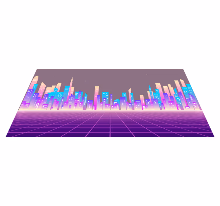 Tapis vinyle retro Ville futuriste vaporwave des années 80 - TenStickers