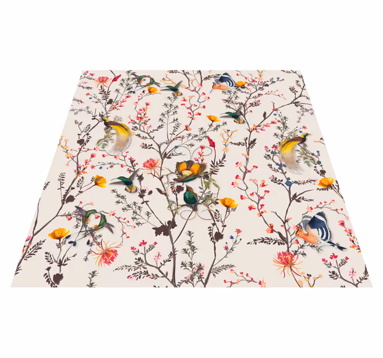 Tapis vinyle plantes motif d'oiseau botanique - TenStickers
