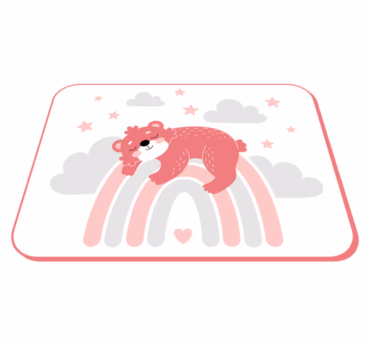 Tapis vinyle bébé ours endormi arc-en-ciel - TenStickers